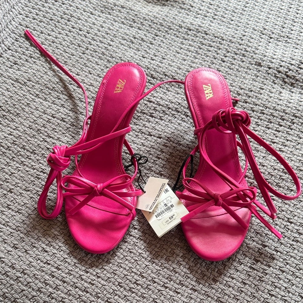 Zara Fuchsia Women's kitten heel lace up Sandals